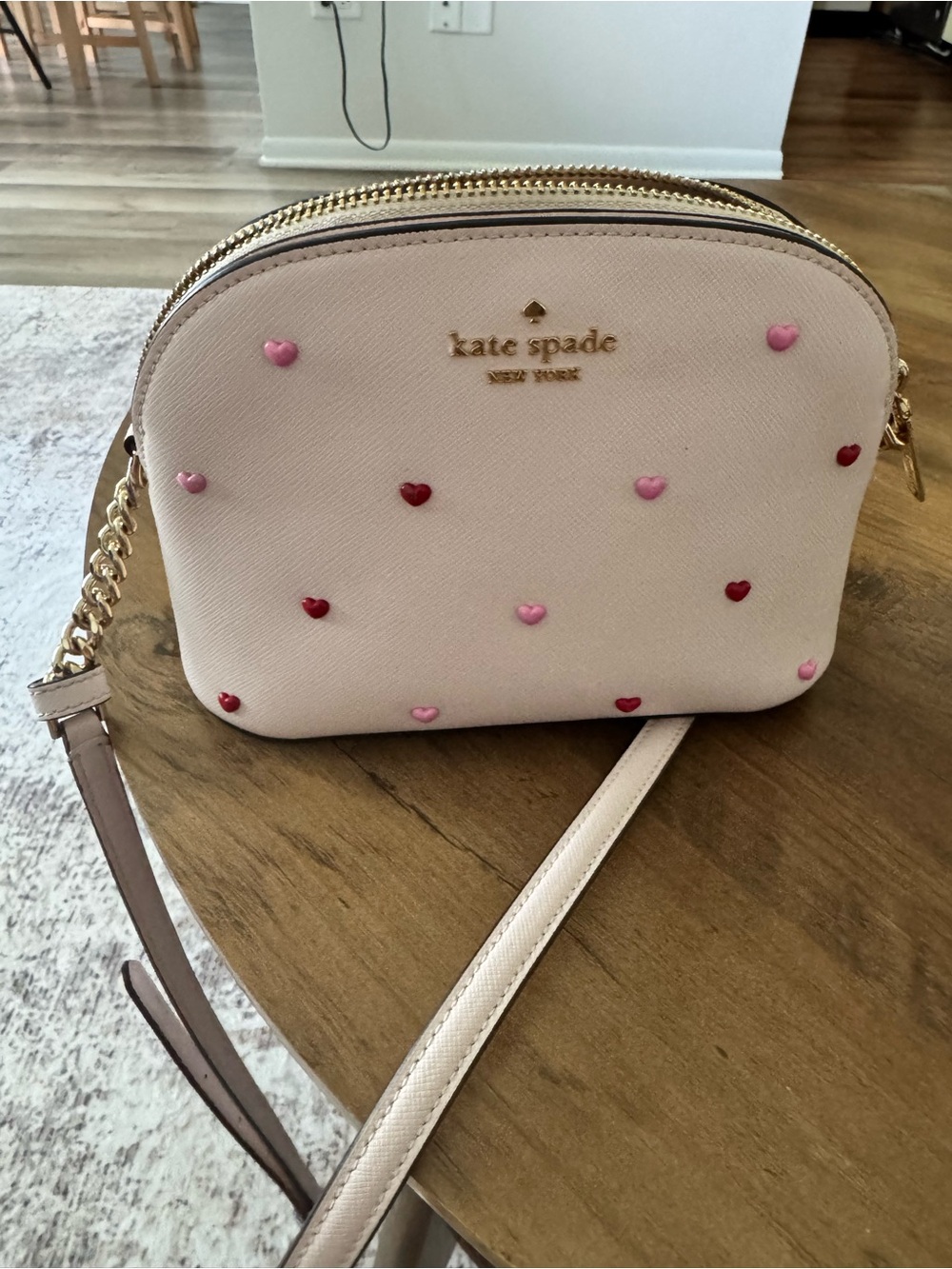 kate spade blush pink heart-stud crossbody with gold hardware
